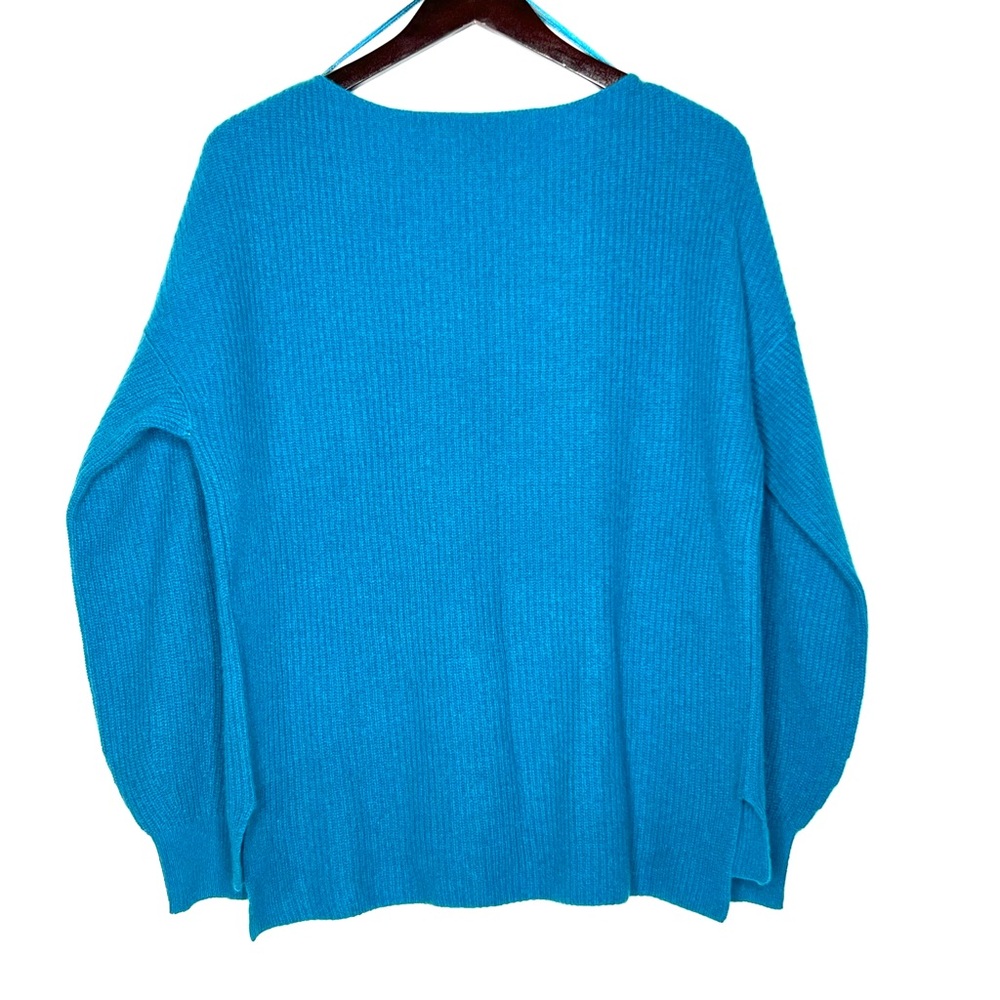 Sundance Catalog Acadia Cashmere Ribbed Long Sleeve Sweater Sea Blue Womens L - Picture 2 of 10